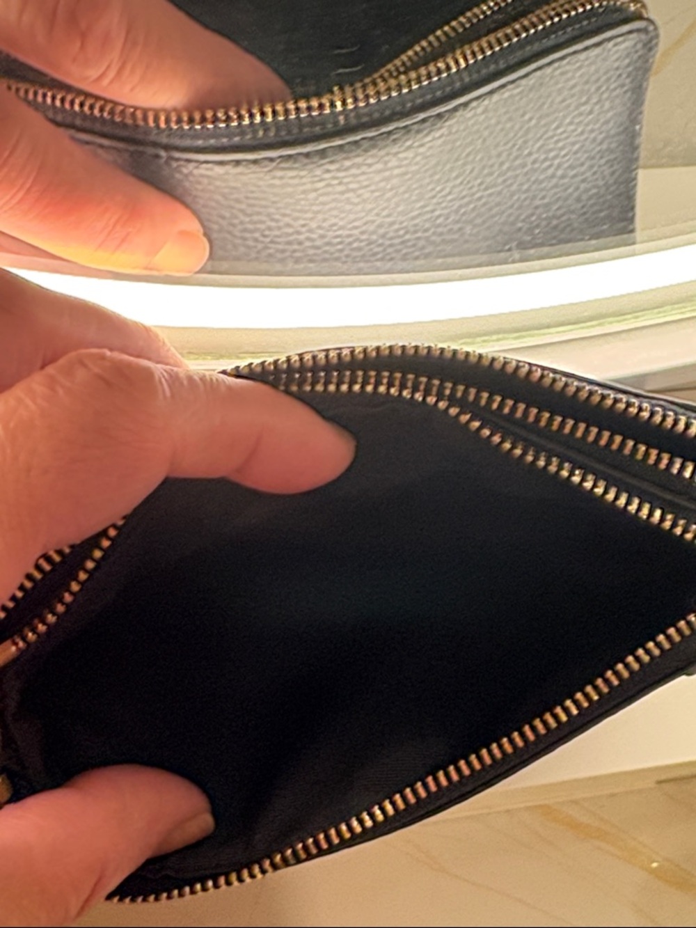 Coach Black Pebbled Leather Wristlet with Gold Logo - Picture 11 of 13
